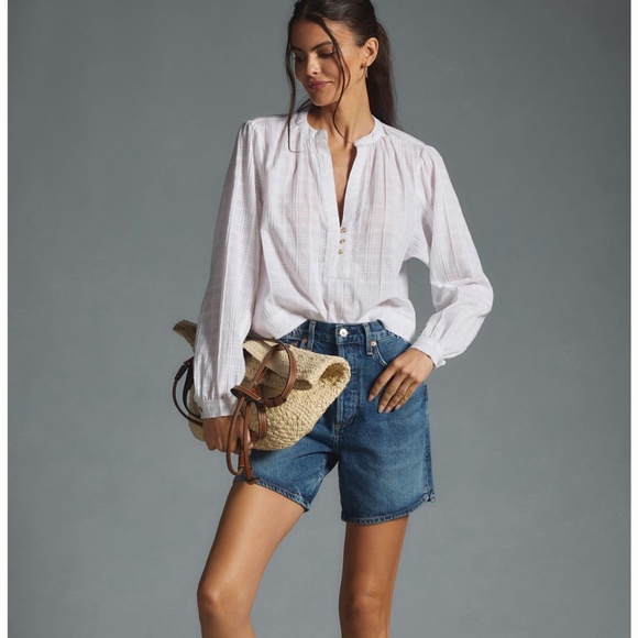 Brand New PILCRO CROPPED HENLEY BLOUSE - Picture 3 of 13